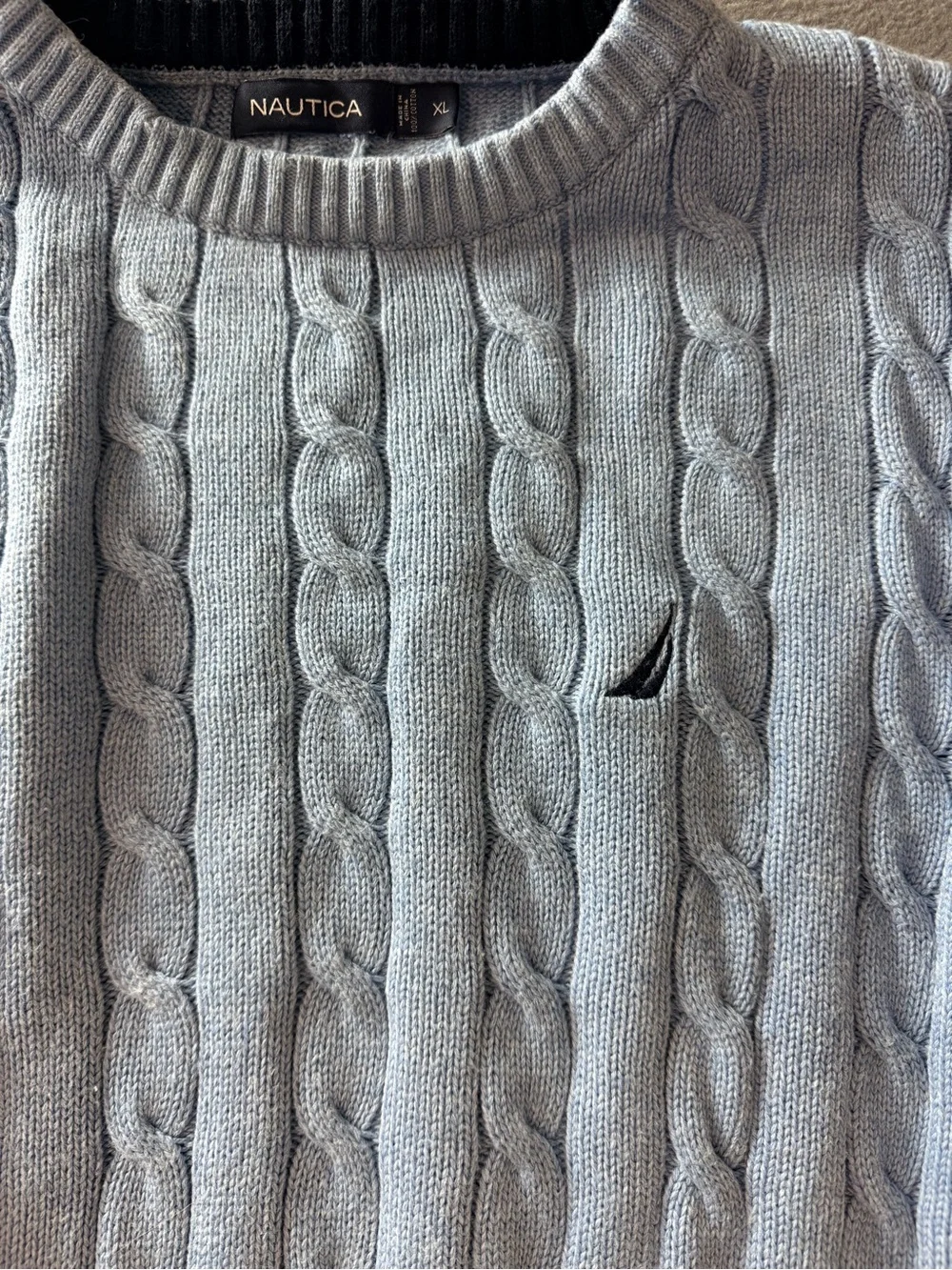 Nautica - Men's Light Blue Cable Knit Crewneck Sweater